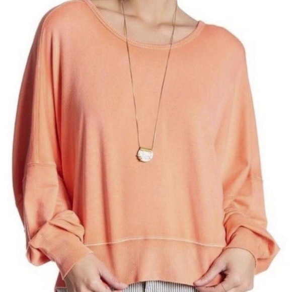 Free People Back It Up Oversized Sweatshirt Open Back Pullover Orange Medium - Picture 4 of 11